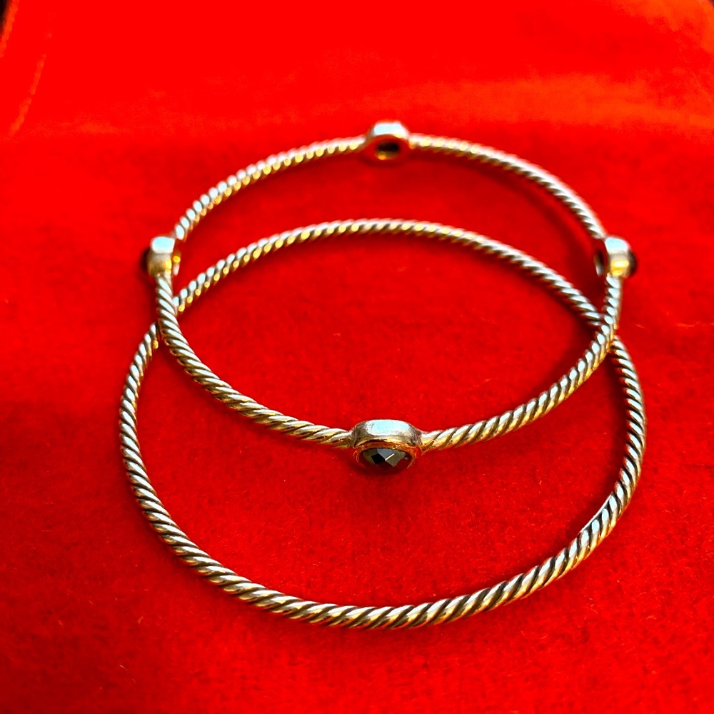 David Yurman sterling silver Onyx station bangle bracelet